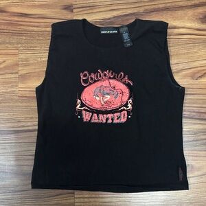 Y2K DKNY Jeans Black Cowboys Wanted Graphic Tank Top
